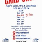 Monthly Huntington Card Show presented by DCN Sports Cards in Huntington, Indiana - 2026 Event Flyer