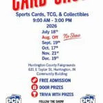 Monthly Huntington Card Show presented by DCN Sports Cards in Huntington, Indiana - 2026 Event Flyer